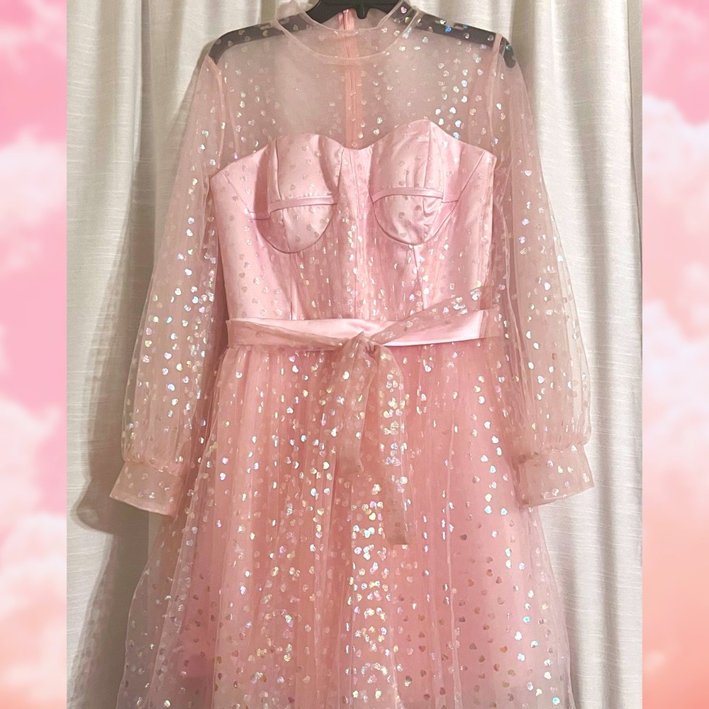 Pink Tulle A-line Prom Dress w/ Hearts
